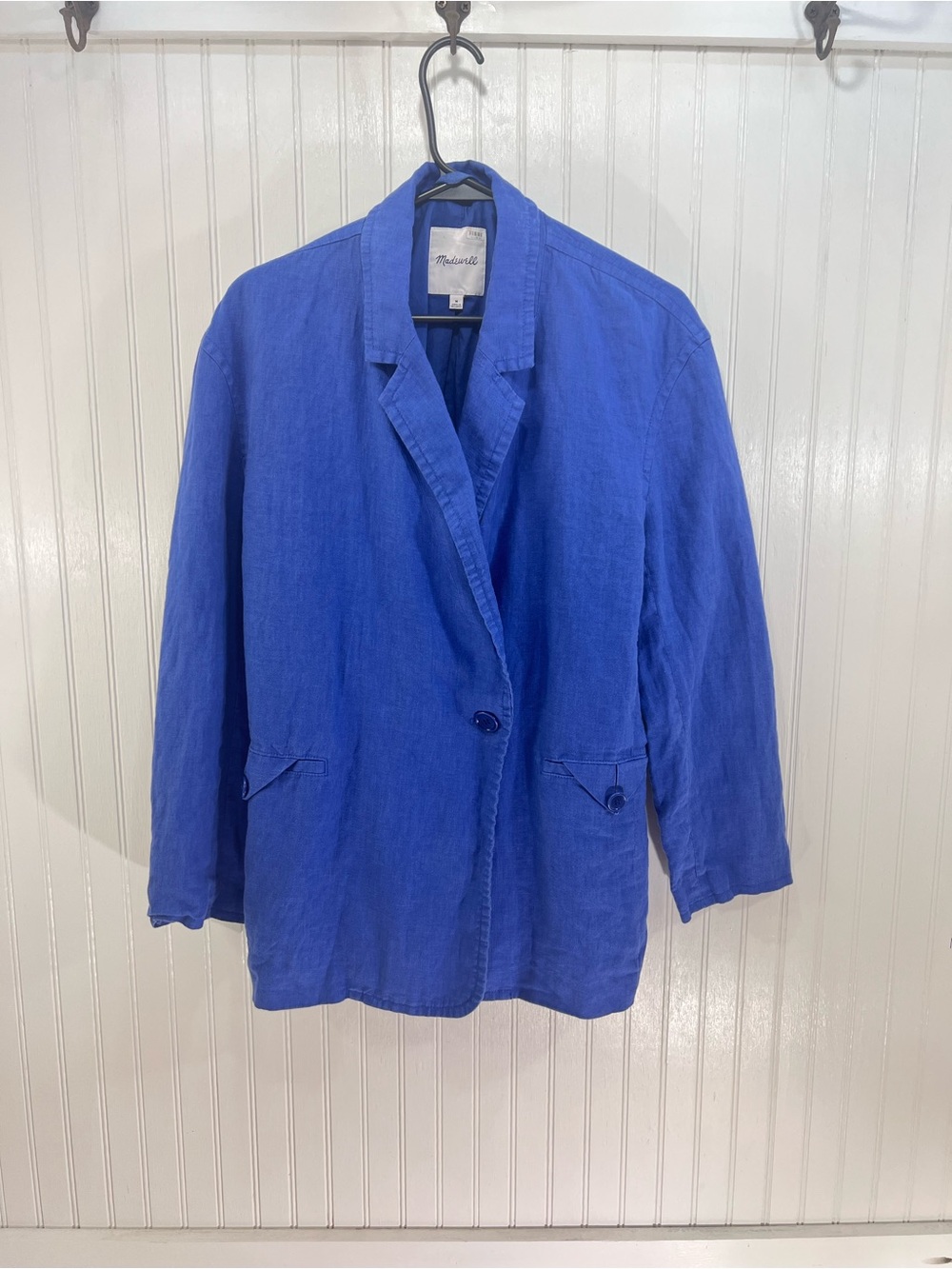 Madewell NL227 100% Linen Blue Blazer Medium Oversized Summer Jacket